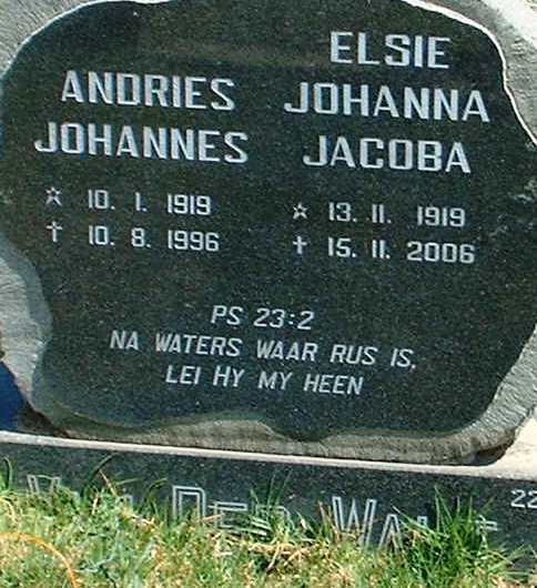 WALT Andries Johannes, van der 1919-1996 &amp; Elsie Johanna Jacoba 1919-2006