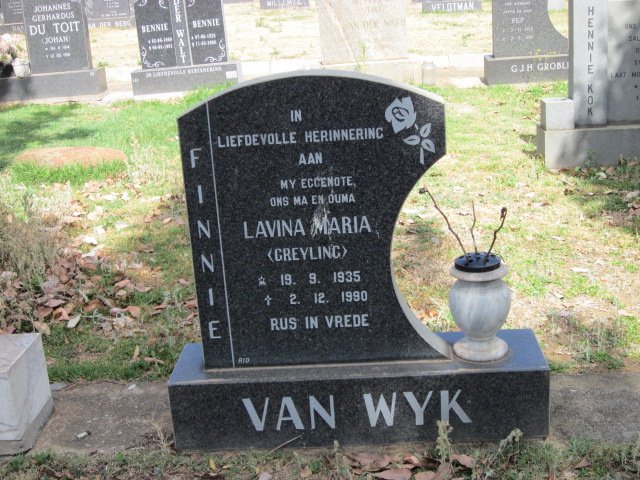 WYK Lavina Maria, van nee GREYLING 1935-1990