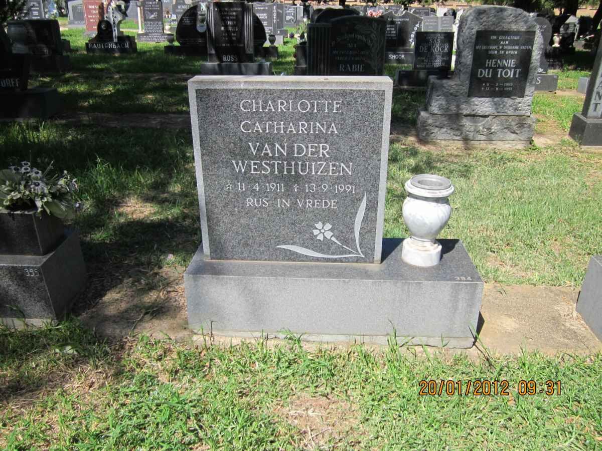 WESTHUIZEN Charlotte Catharina, van der 1911-1991
