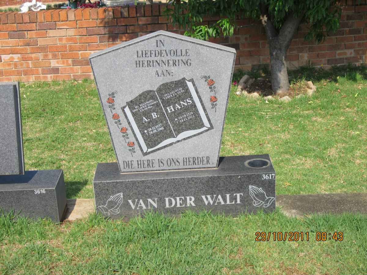 WALT Hans, van der 1926-2002 &amp; A.B. 1937-2001