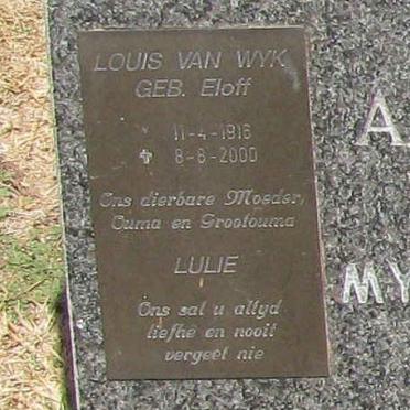 WYK Louis, van nee ELOFF 1916-2000