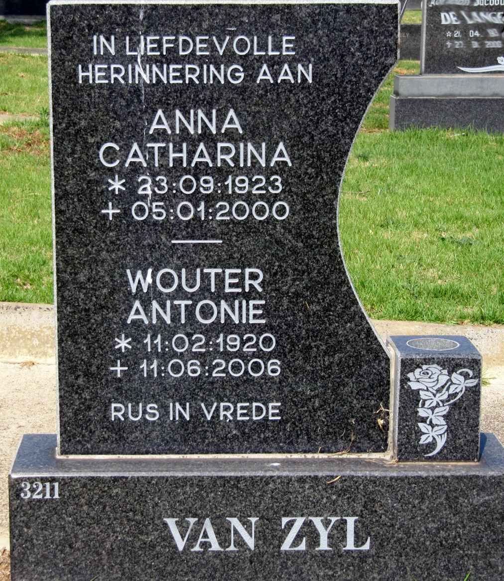 ZYL Wouter Antonie, van 1920-2006 &amp; Anna Catharina 1923-2000