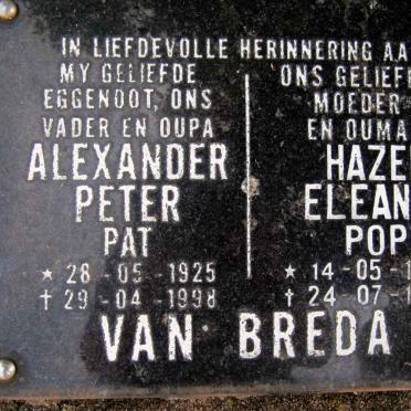 BREDA Alexander Peter, van 1925-1998 &amp; Hazel Eleanor 1925-1999