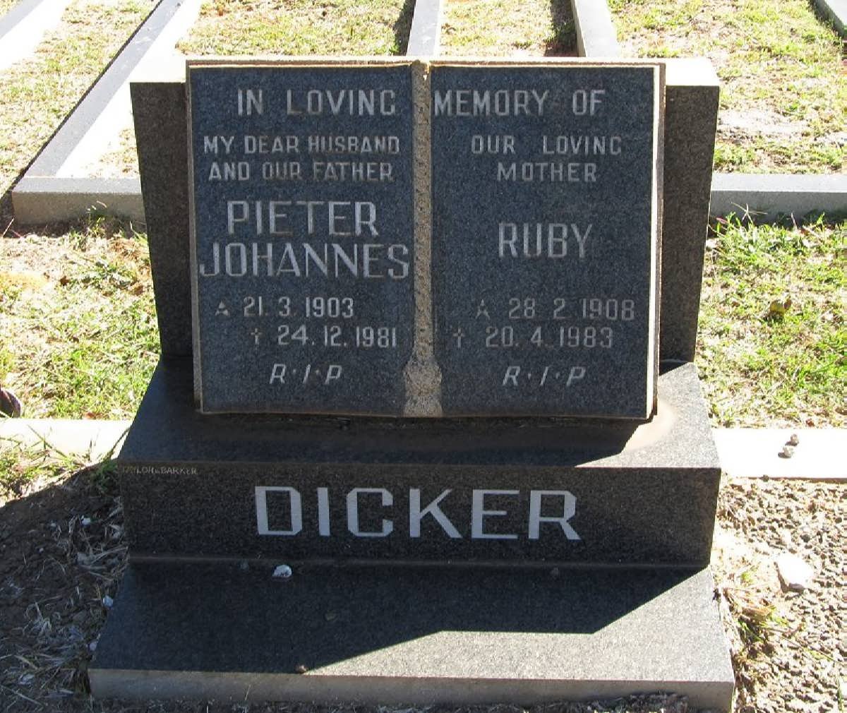 DICKER Pieter Johannes 1903-1981 &amp; Ruby 1908-1983