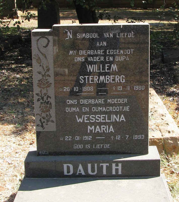 DAUTH Willem Stermberg 1908-1980 &amp; Wesselina Maria 1912-1993