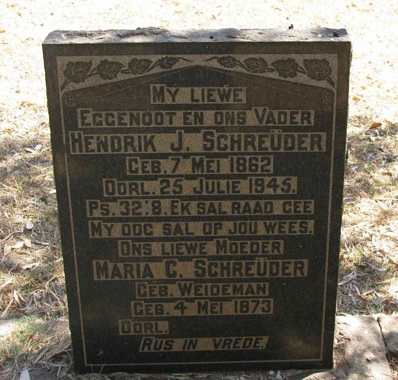 SCHREUDER Hendrik J. 1862-1945 &amp; Maria C. WEIDEMAN 1873-
