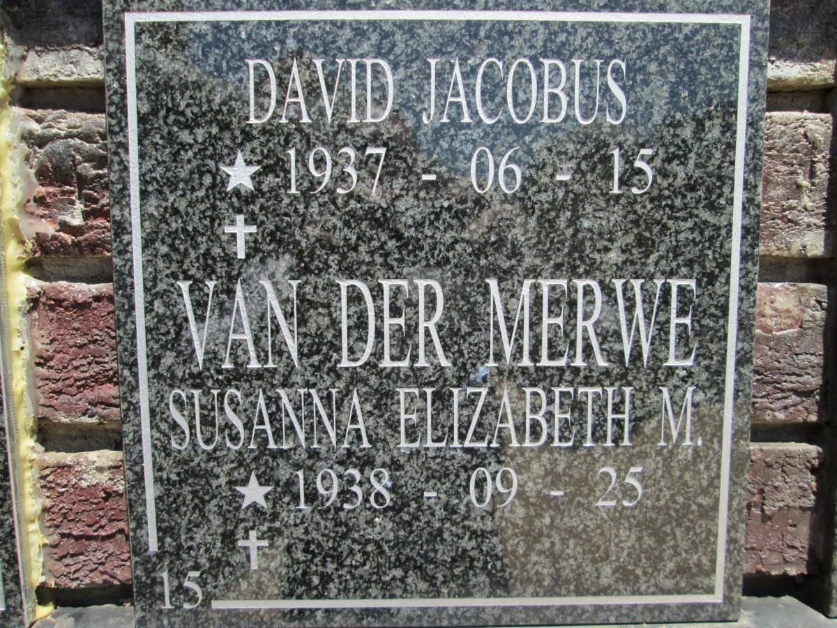 MERWE David Jacobus, van der 1937- &amp; Susanna Elizabeth M. 1938-