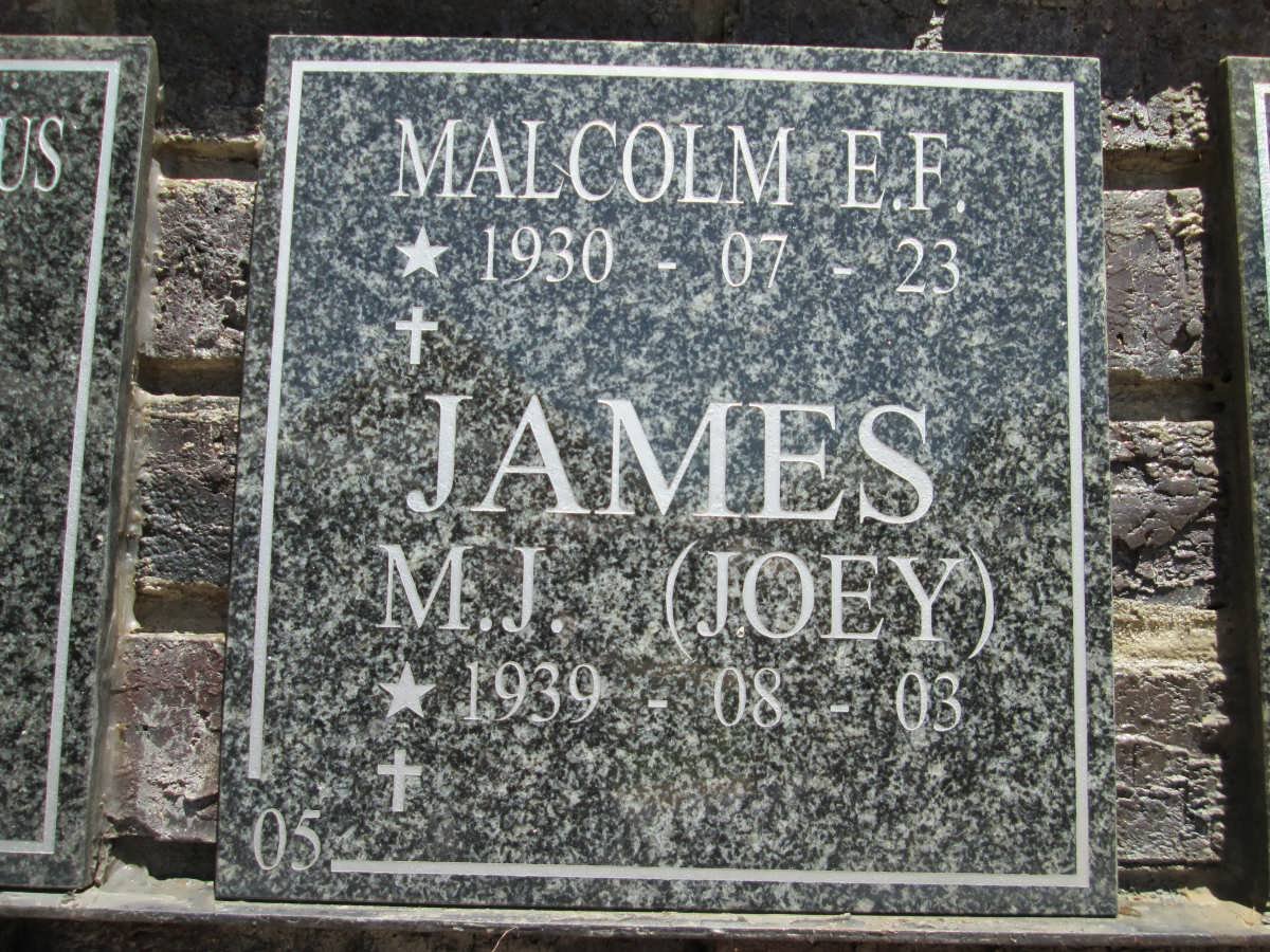 JAMES Malcolm E.F. 1930- &amp; M.J. 1939-