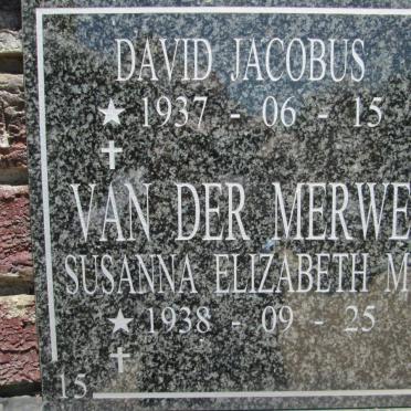 MERWE David Jacobus, van der 1937- &amp; Susanna Elizabeth M. 1938-