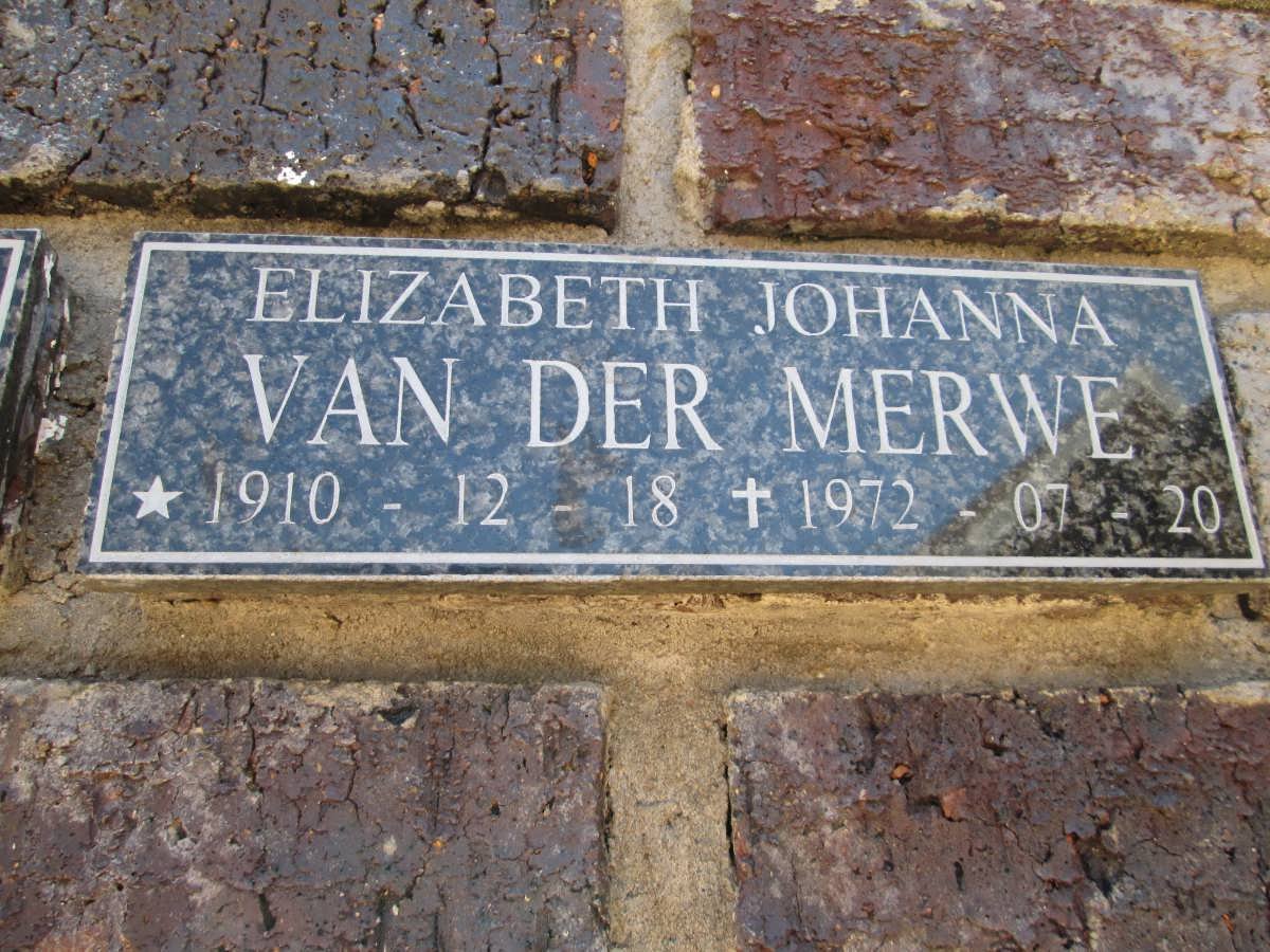 MERWE Elizabeth Johanna, van der 1910-1972