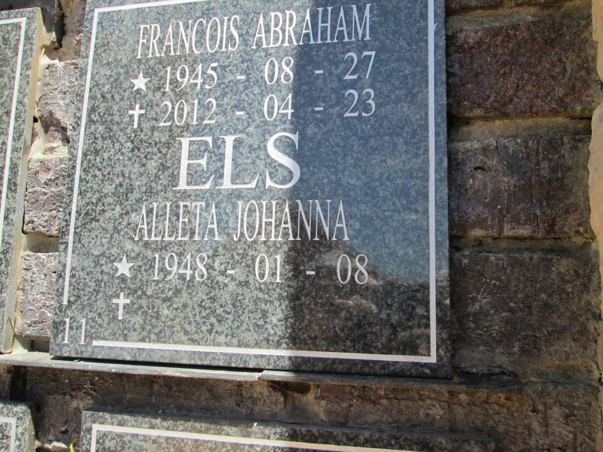ELS Francois Abraham 1945-2012 &amp; Alleta Johanna 1948-