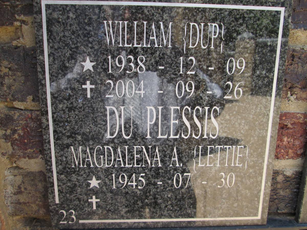 PLESSIS Wiliam, du 1938-2004 &amp; Magdalena A 1945-