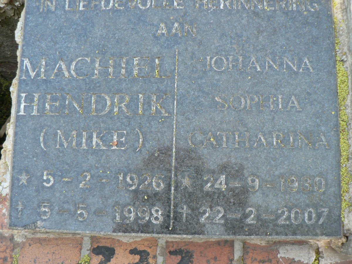 ? Machiel Hendrik 1926-1998 &amp; Johanna Sophia Catharina 1930-2007