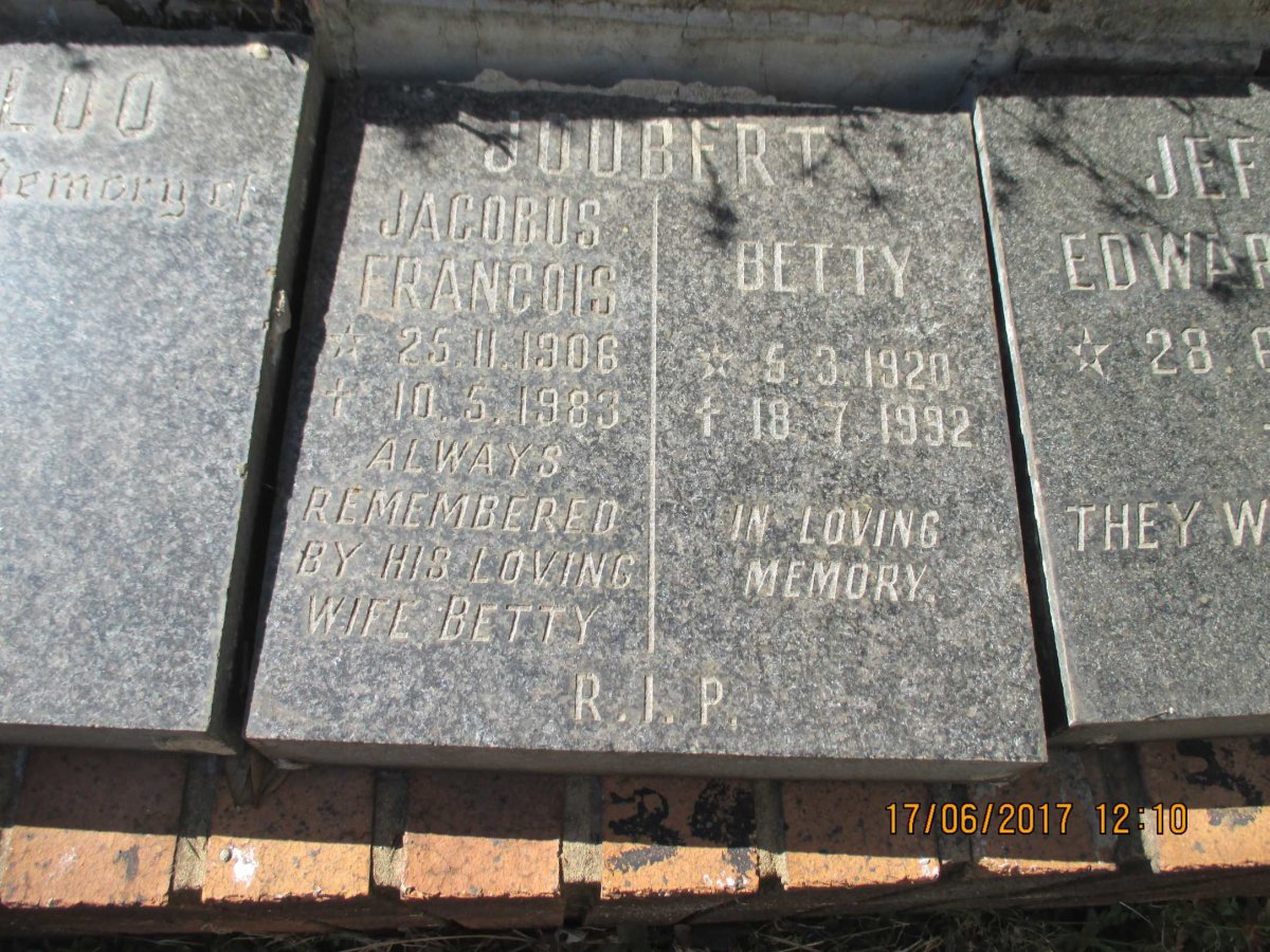JOUBERT Jacobus Francois 1906-1983 &amp; Betty 1920-1992