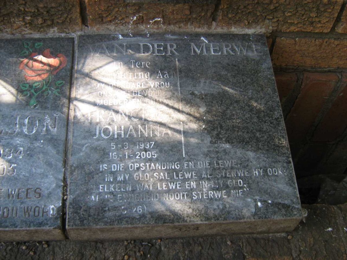 MERWE Francisca Johanna, van der 1937-2005