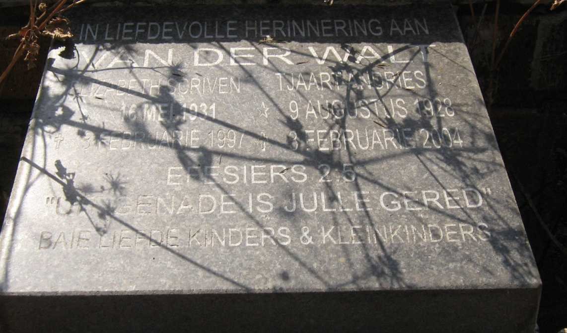 WALT Tjaart Andries, van der 1928-2004 &amp; Elizabeth Scriven 1931-1997