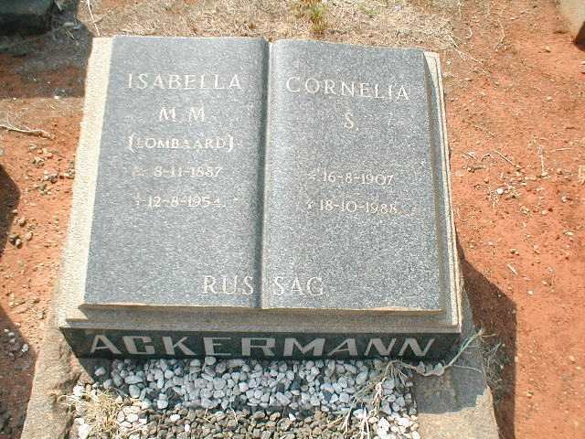ACKERMANN Isabella M.M. nee LOMBAARD 1887-1954 :: ACKERMANN Cornelia S. 1907-1988