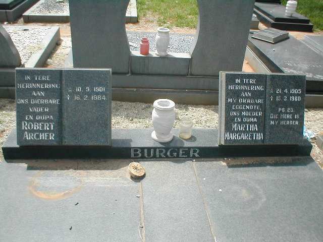 BURGER Robert Archer 1901-1984 &amp; Martha Margaretha 1905-1980