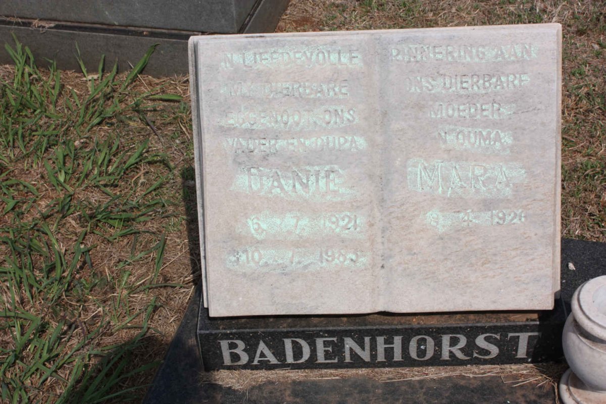 BADENHORST Danie 1921-1983 &amp; Mara 1926-