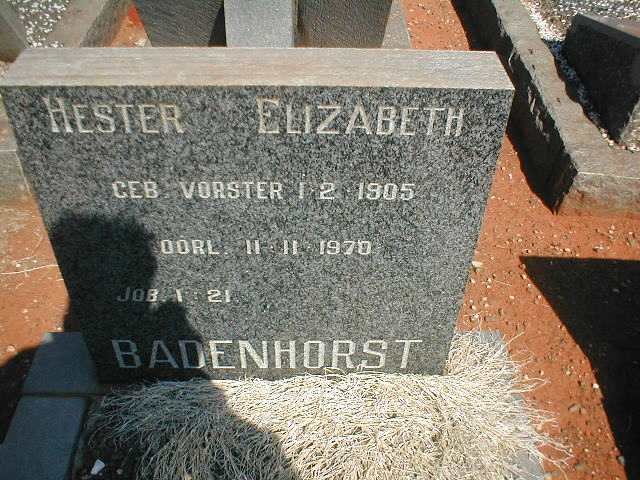BADENHORST Hester Elizabeth nee VORSTER 1905-1970