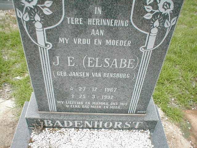 BADENHORST J.E. nee JANSEN VAN RENSBURG 1967-1992