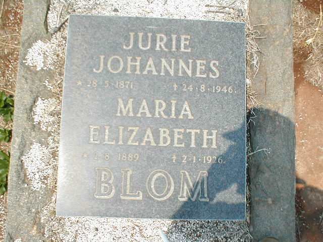 BLOM Jurie Johannes 1871-1946 &amp; Maria Elizabeth 1889-1926