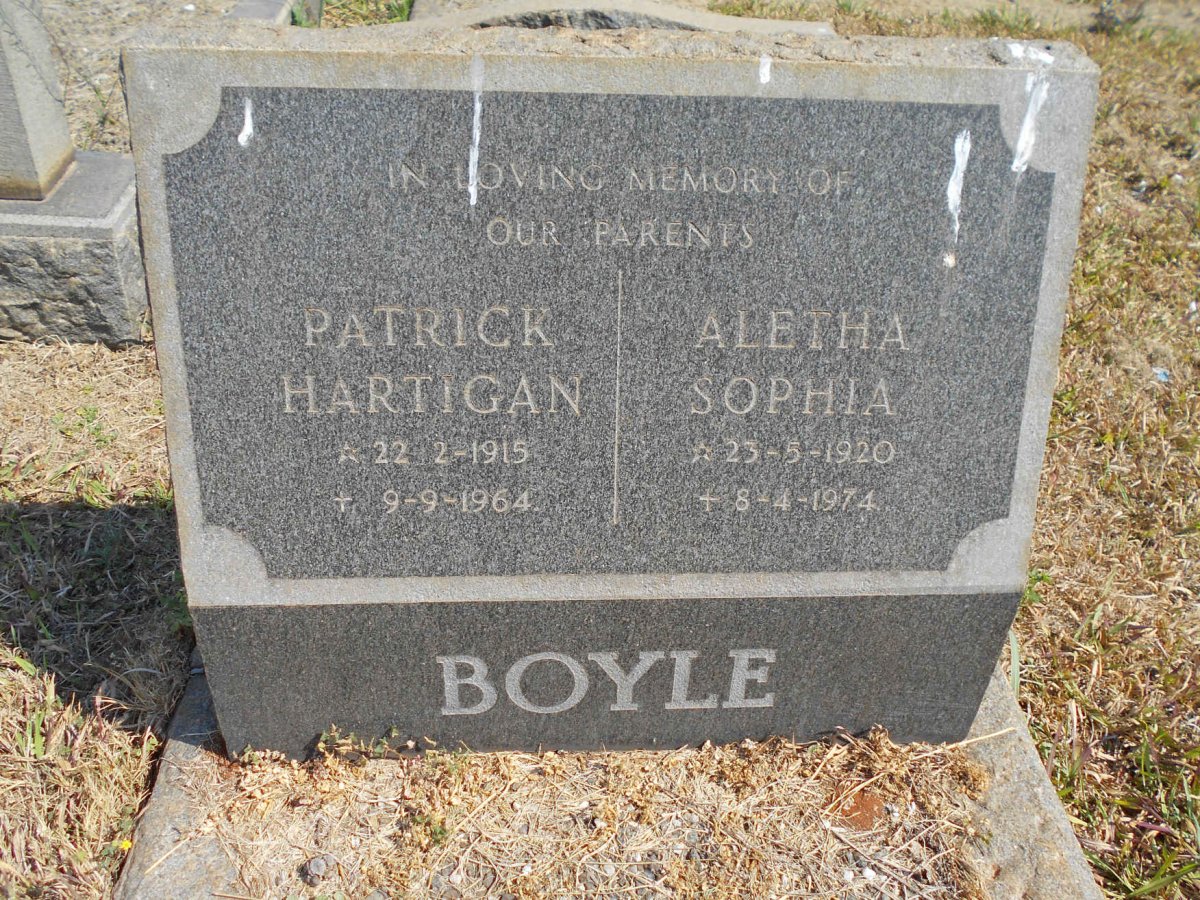 BOYLE Patrick Hartigan 1915-1964 &amp; Aletha Sophia 1920-1974
