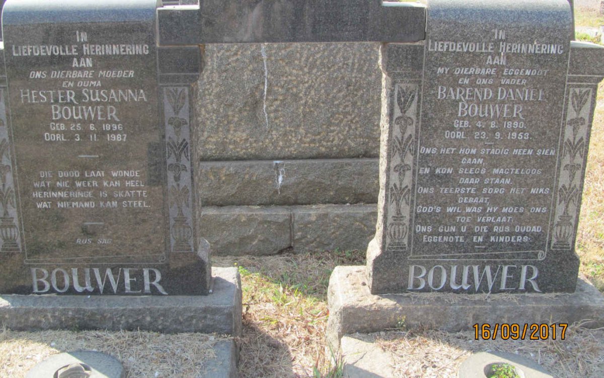 BOUWER Barend Daniel 1890-1953 &amp; Hester Susanna 1896-1987