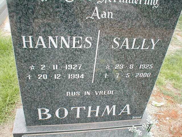 BOTHMA Hannes 1927-1994 &amp; Sally 1925-2000
