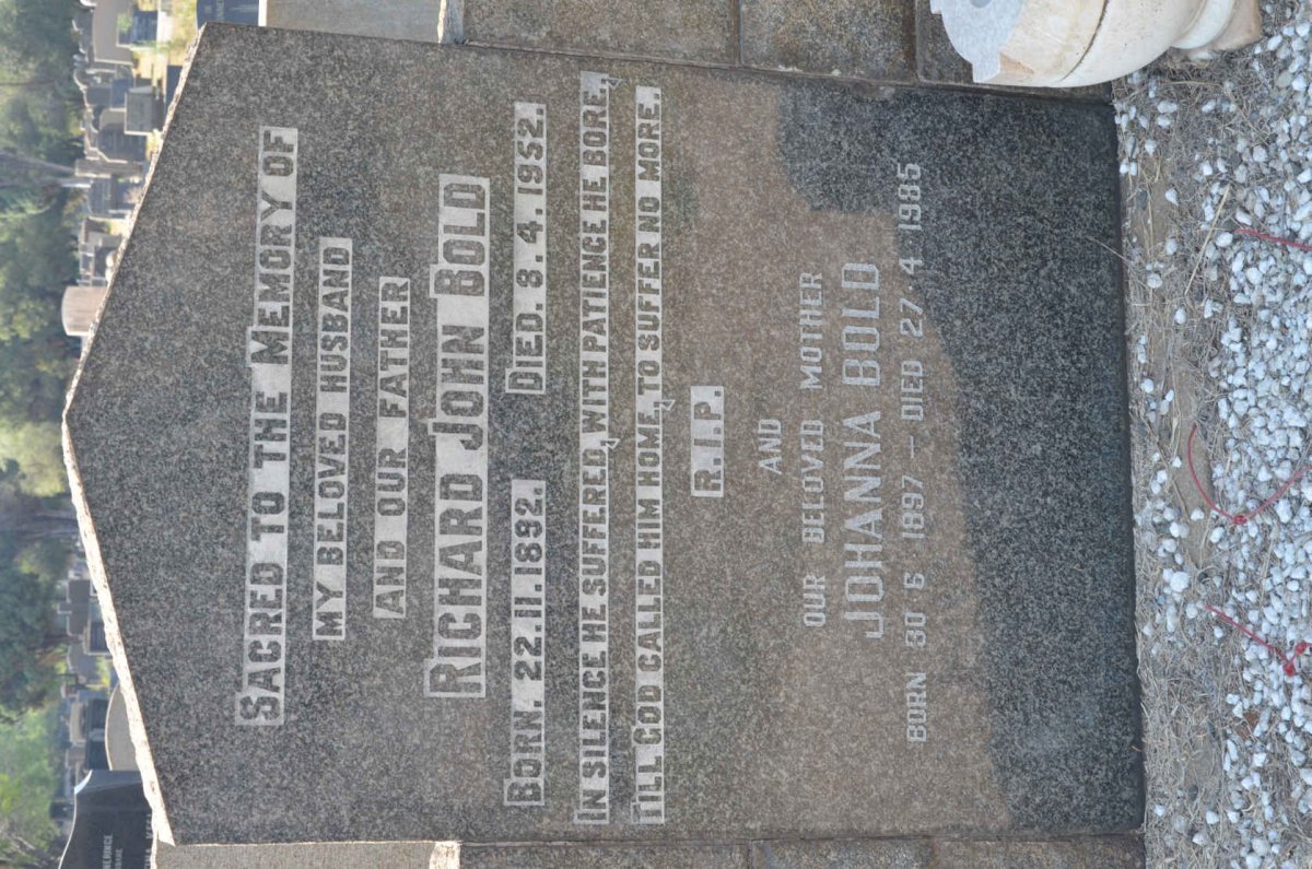 BOLD Richard John 1892-1952 &amp; Johanna 1897-1985