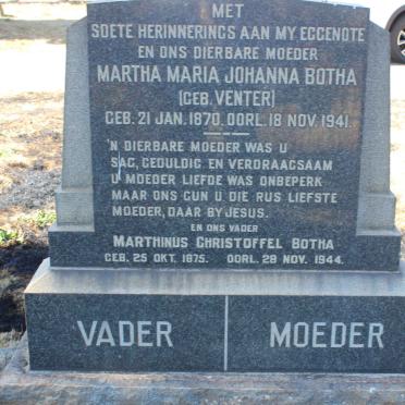 BOTHA Marthinus Christoffel 1875-1944 &amp; Martha Maria Johanna VENTER 1870-1941