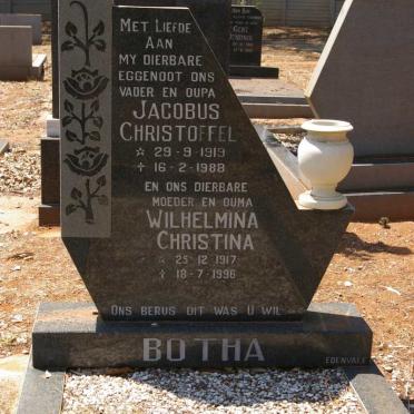 BOTHA Jacobus Christoffel 1919-1988 &amp; Wilhelmina Christina 1917-1996