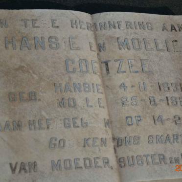COETZEE Mollie 1925-1965 :: COETZEE Hans 1931-1965