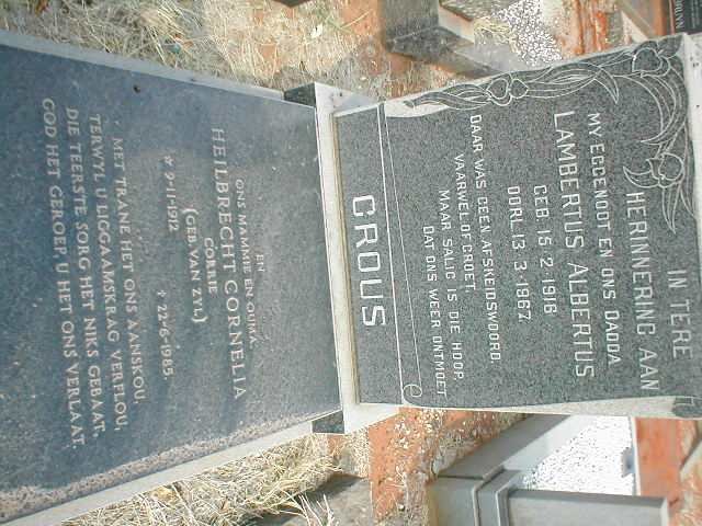 CROUS Lambertus Albertus 1916-1967 &amp; Heilbrecht Cornelia VAN ZYL 1912 -1985