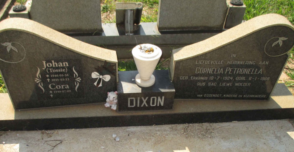 DIXON Johan 1946-2015 &amp; Cora 1949- :: DIXON Cornelia Petronella nee ERASMUS 1924-1968