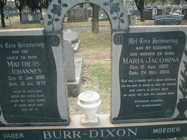 DIXON Mattheus Johannes, BURR 1896-1979 &amp; Maria Jacomina 1902-1964
