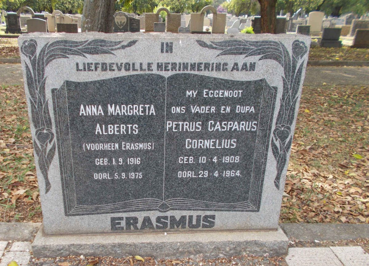 ERASMUS Petrus Casparus Cornelius 1908-1964 &amp; Anna Margreta ALBERTS formerly ERASMUS 1916-1975