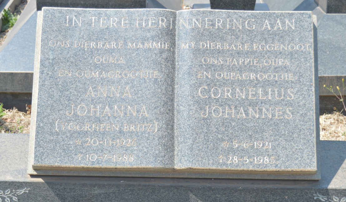 ETSEBETH Cornelius Johannes 1921-1985 &amp; Anna Johanna BRITZ 1926-1988