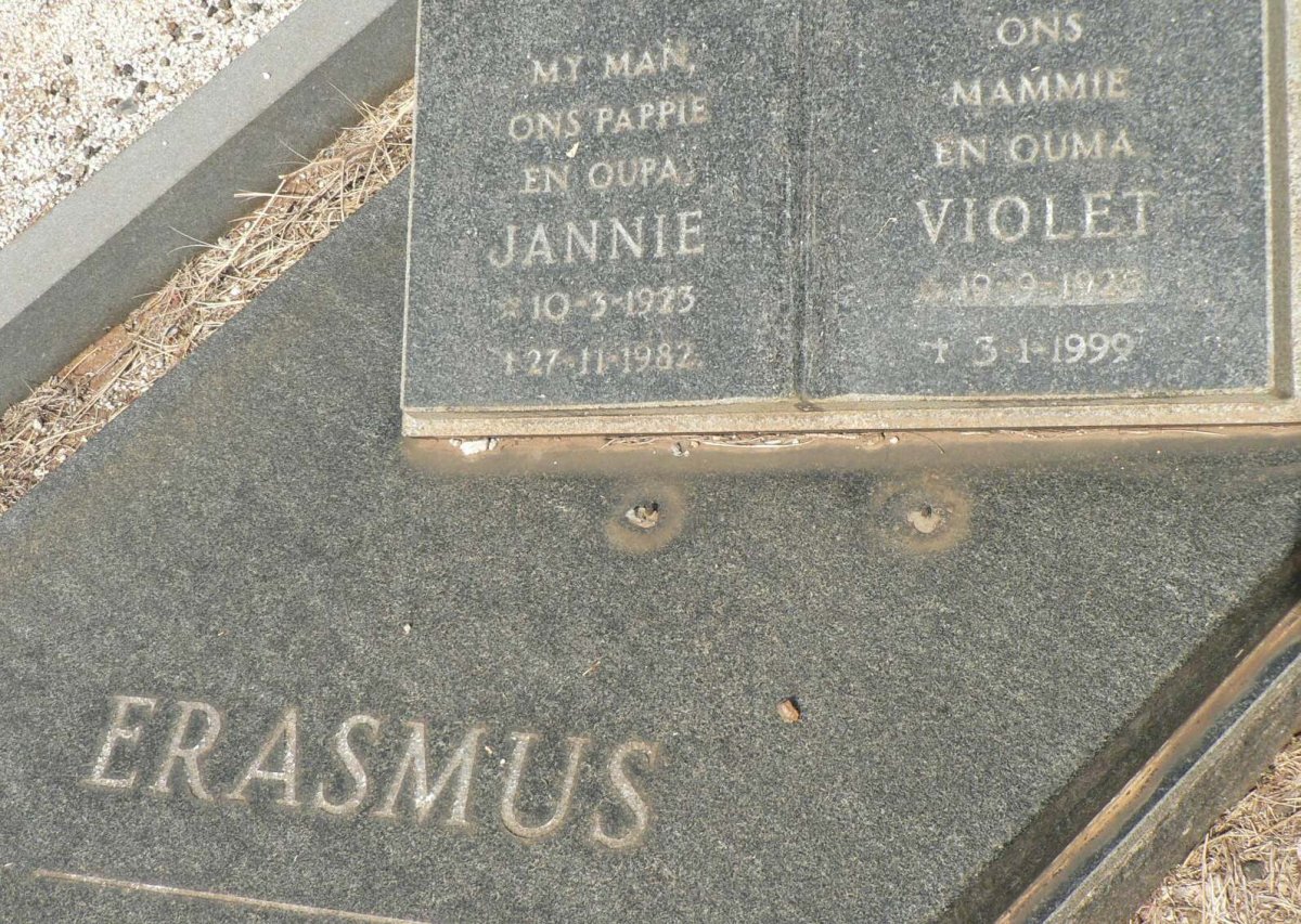 ERASMUS Jannie 1923-1982 &amp; Violet 192?-1999