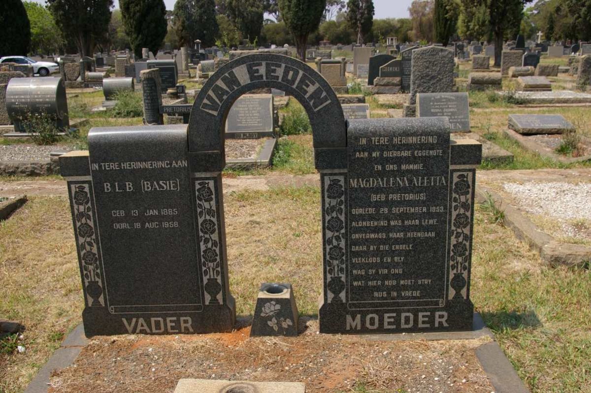 EEDEN B.L.B., van 1885-1958 &amp; Magdalena Aletta PRETORIUS -1953