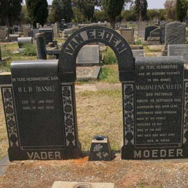 EEDEN B.L.B., van 1885-1958 &amp; Magdalena Aletta PRETORIUS -1953