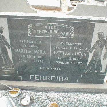 FERREIRA Petrus Linton 1908-1967 &amp; Martha Maria 1913-1996