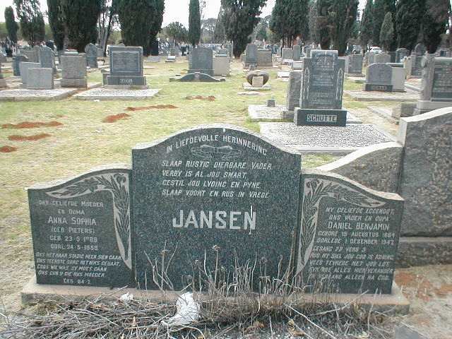JANSEN Daniel Benjamin 1884-1942 &amp; Anna Sophia PIETERS 1889-1959