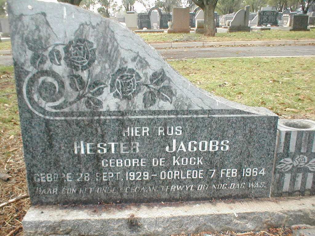 JACOBS Hester nee DE KOCK 1929-1964