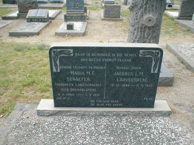 LABUSCHAGNE Jacobus L.M. 1894-1947 &amp; SCHAEFER Maria M.E. voorheen LABUSCHAGNE nee OBERHOLSTER 1905-1971