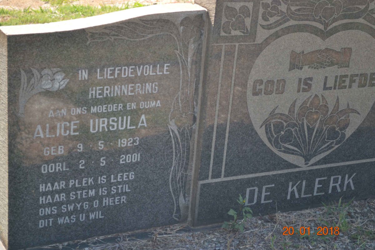 KLERK David Nicolaas, de 1916-1966 &amp; Alice Ursula 1923-2001