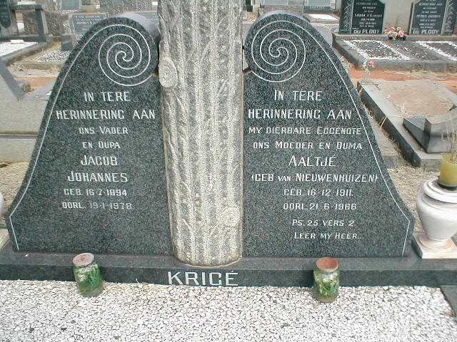 KRIGÉ Jacob Johannes 1894-1978 &amp; Aaltjé VAN NIEUWENHUIZEN 1911-1966