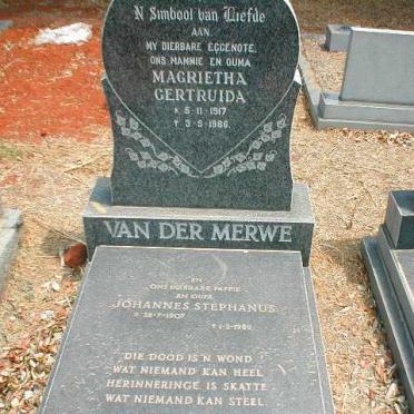 MERWE Johannes Stephanus, van der 1907-1989 &amp; Margrietha Gertruida 1917-1986