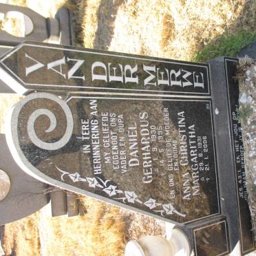 MERWE Daniel Gerhardus, van der 1930-1995 &amp; Anna Christina Margaritha 1931-2006