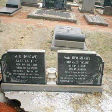 MERWE Johannes Velde, van der 1910-1964 &amp; Alletta T.F. 1911-1986